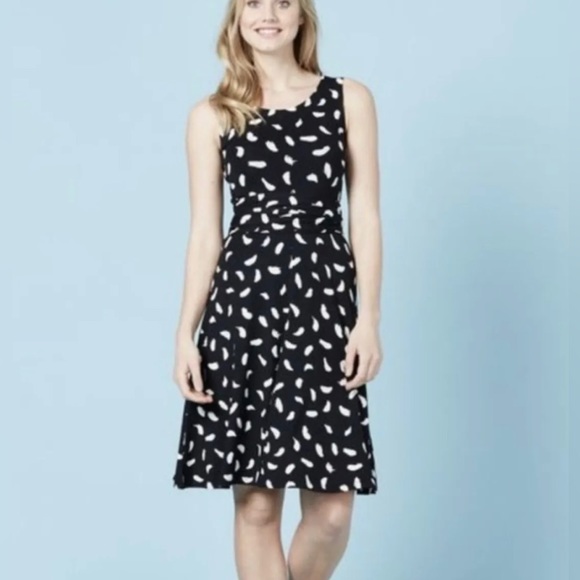 BODEN Ballet Dress Brush Stroke Tie Waist Fit Flare Black Ivory Knit Mint Cond - Picture 11 of 11